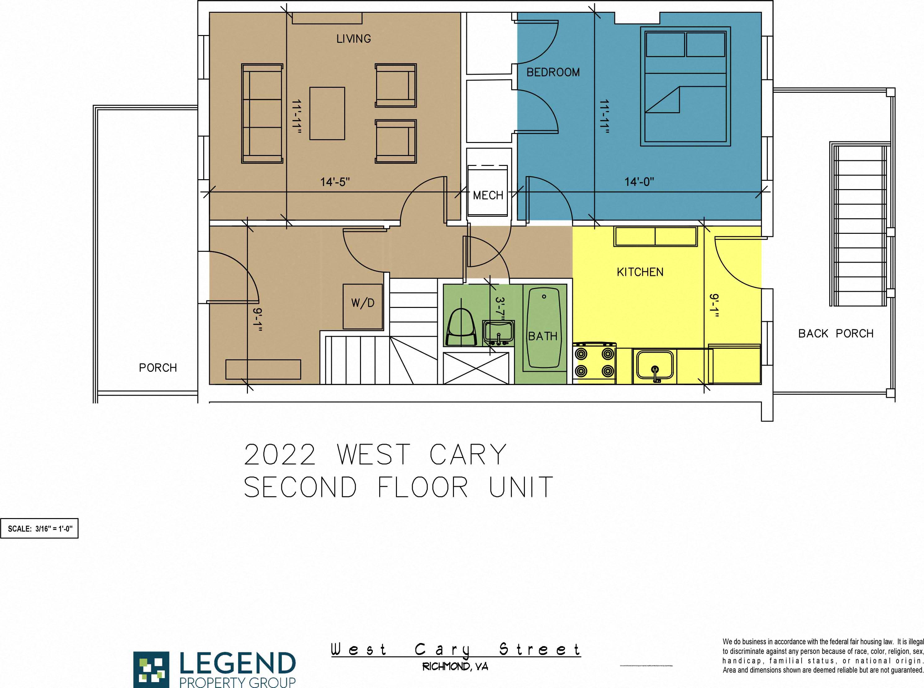 Floor plan for 1 bed, 1 bath, 742 sqft